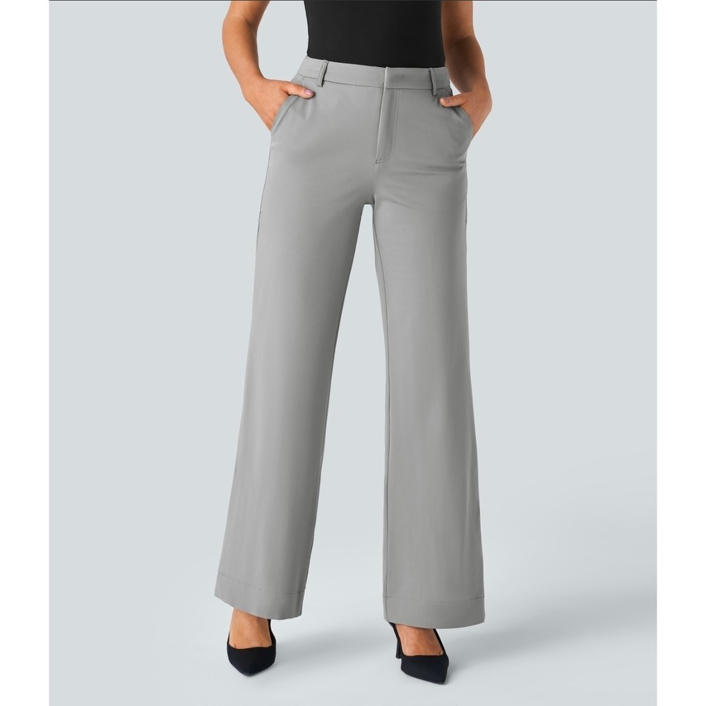 Halara Flex Mid Rise Pocket Straight Leg Work Pants Grey XL NWT